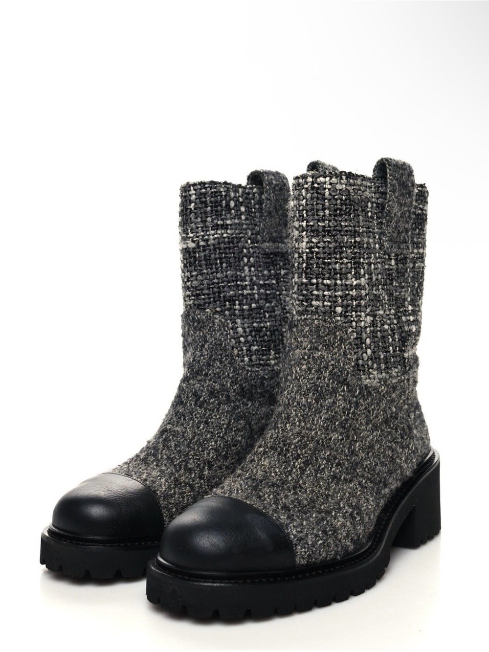 CHANEL Wool Tweed CC Cap Toe Ankle Boots
